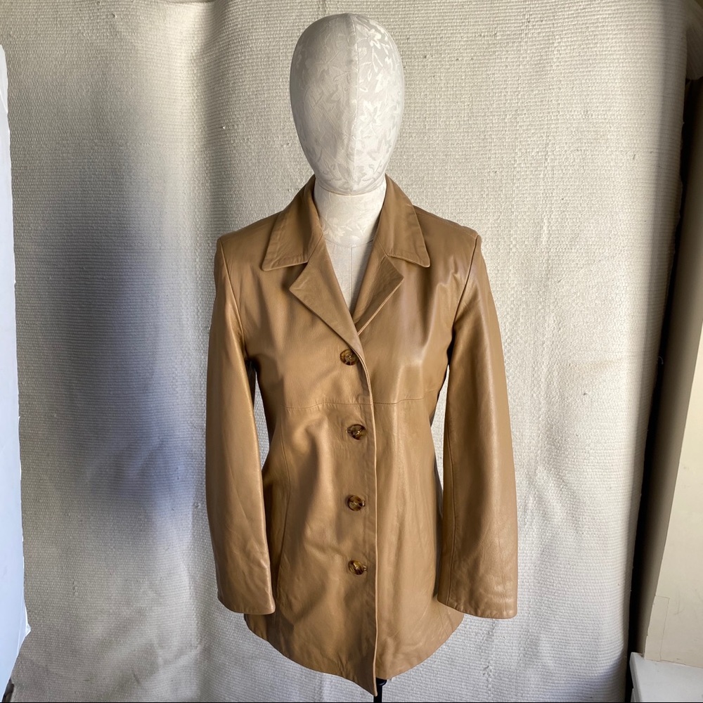 Vintage 70s S Italian Leather Hippy Coat Tan Brown - Picture 2 of 8